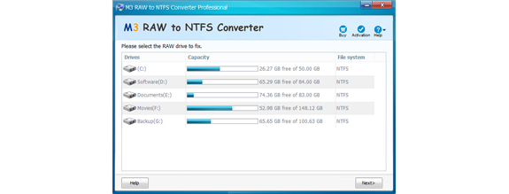 convert raw disk to ntfs
